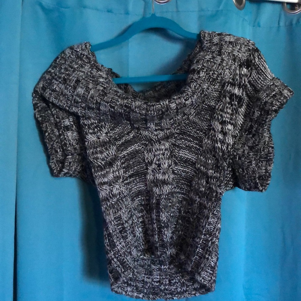 Black and white cowl neck sweater